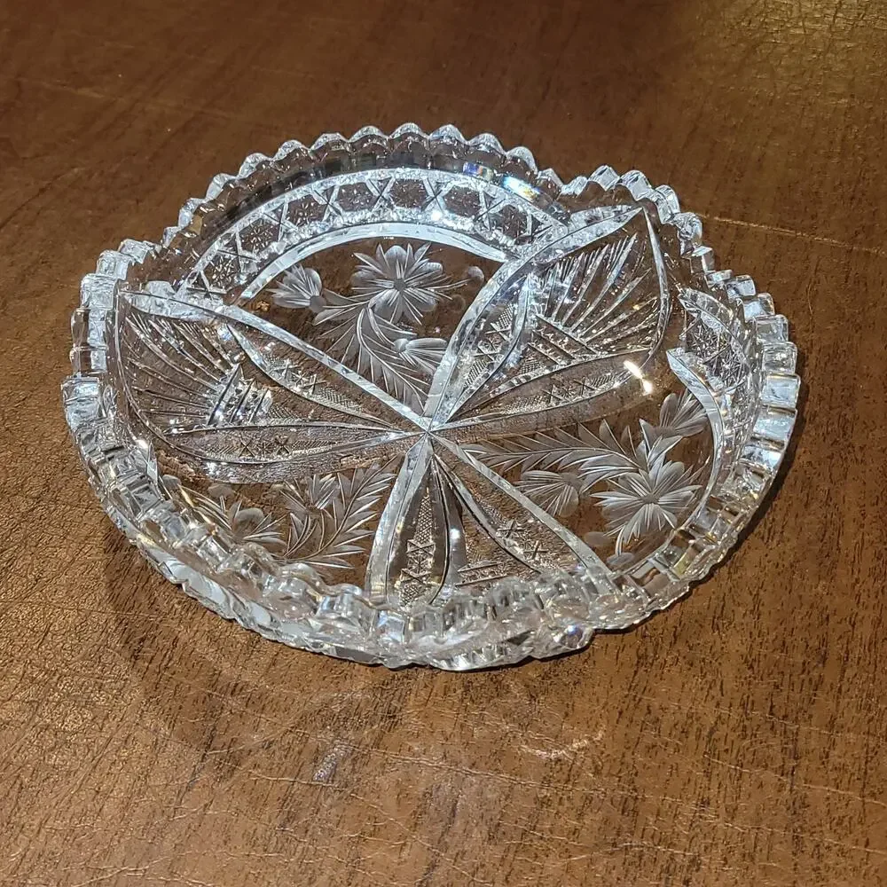 Vintage ABP Cut Glass Crystal 7” Bowl Scalloped Rim